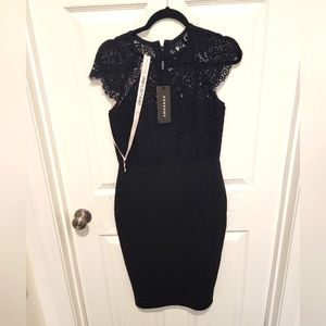 Black Lace Cap Sleeve Bandage Dress by Emprada size Large